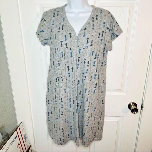 Carina Gray Blue Cat Casual Cat Print Dress Daytime Comfy S - Picture 6 of 13